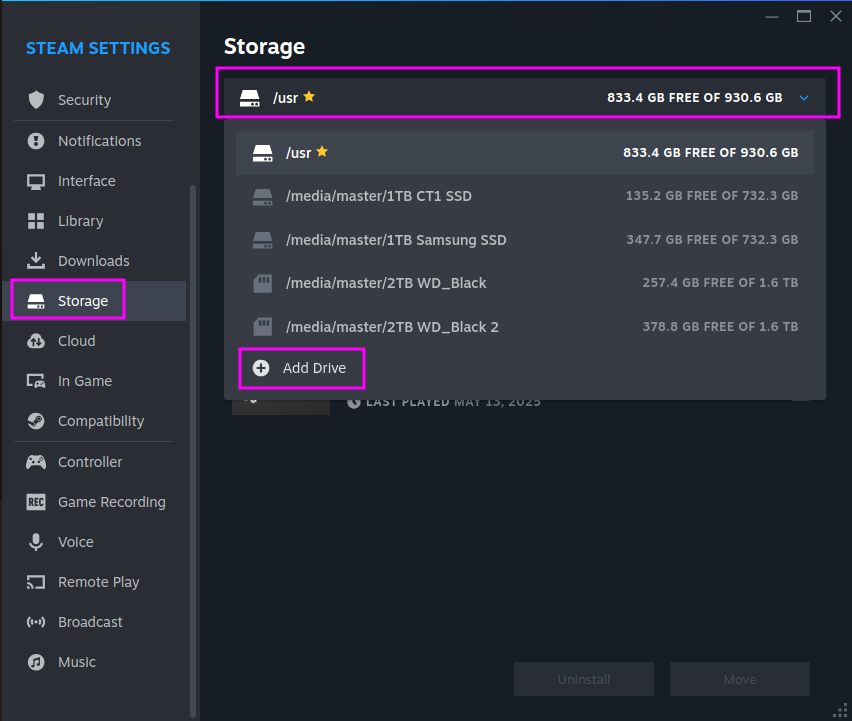 how to add the drive to Steam